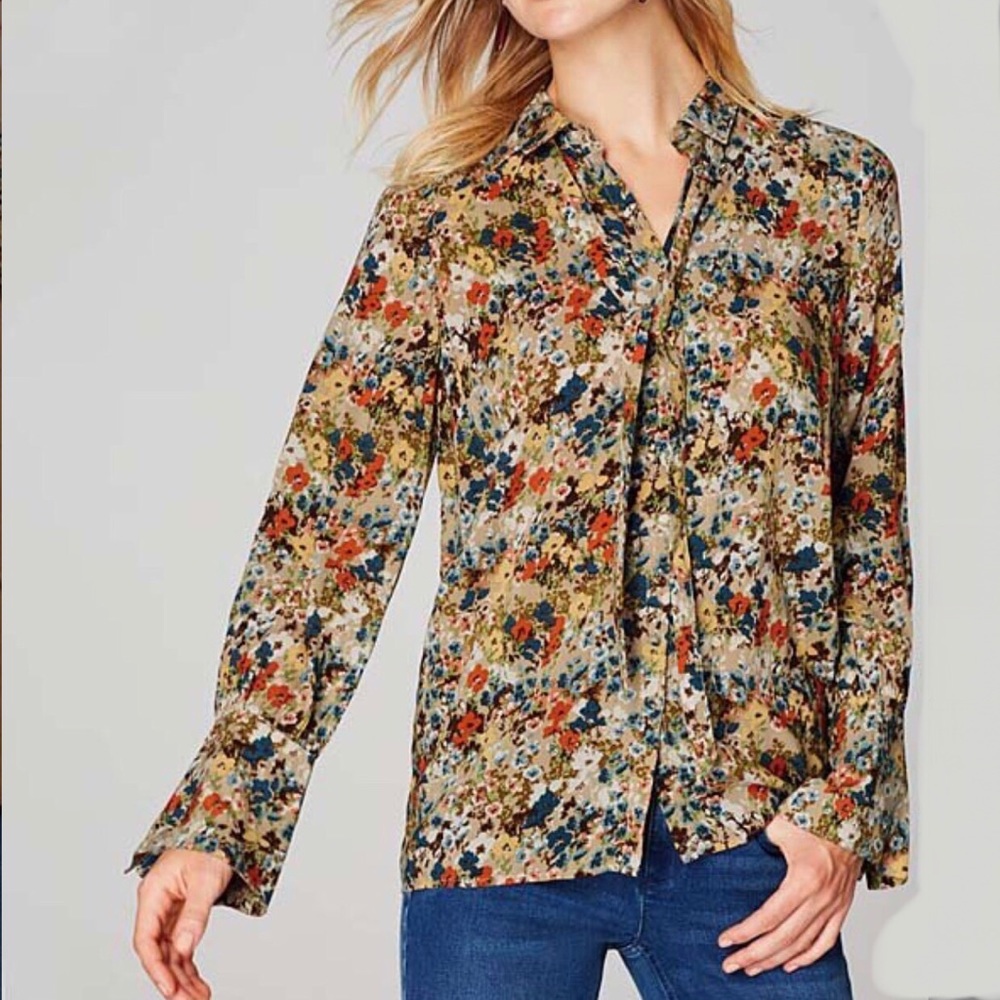 J. Jill Wheat Painterly Floral Button Down Shirt